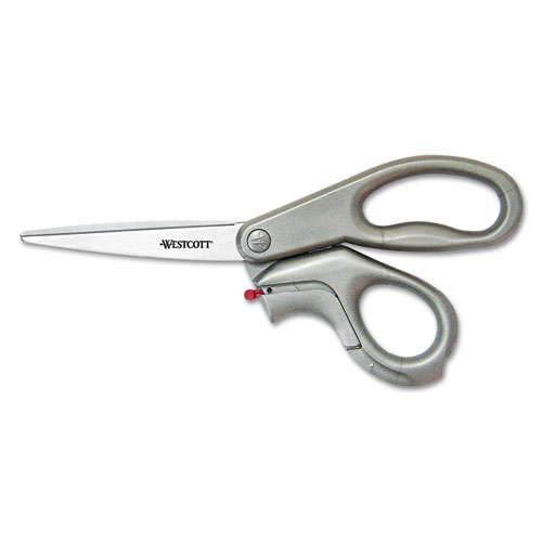 Image of E-Z Open Box Opener Stainless Steel Shears, 8" Long, 3.25" Cut Length, Gray Offset Handle