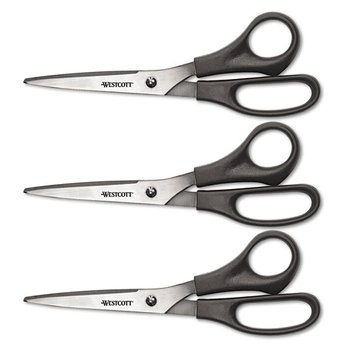 Image of Value Line Stainless Steel Shears, 8" Long, 3.5" Cut Length, Black Offset Handles, 3/Pack