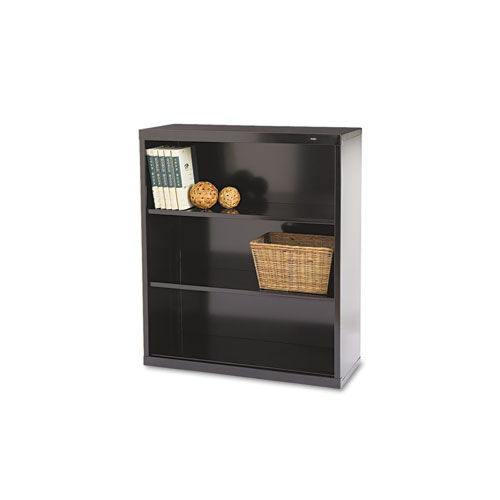Metal Bookcase, Three-Shelf, 34.5w x 13.5d x 40h, Black