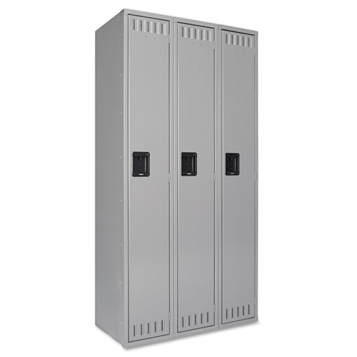 Single-Tier Locker, Three Lockers with Hat Shelves and Coat Rods, 36" x 18" x 72", Medium Gray