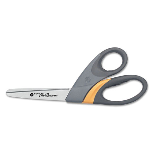 Titanium UltraSmooth Scissors, 8" Long, 3.5" Cut Length, Gray/Yellow Offset Handle