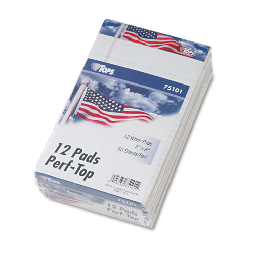 Image of Tops™ American Pride Writing Pad, Narrow Rule, Red/White/Blue Headband, 50 White 5 X 8 Sheets, 12/Pack