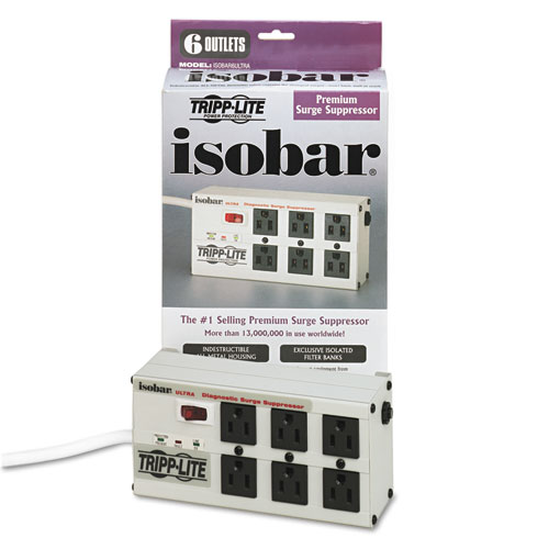 Isobar Surge Protector, 6 Outlets, 6 ft. Cord, 3330 Joules, Metal Housing