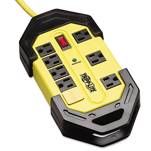Tripp Lite Safety Surge Suppressor, 8 Outlets, 12 ft Cord, 1500 Joules, Yellow/Black, OSHA