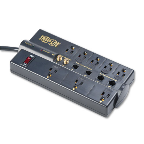 Protect It! Surge Protector, 8 Outlets, 10 ft. Cord, 3240 Joules, RJ45, Black | by Plexsupply
