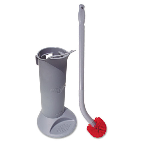 Image of Unger® Ergo Toilet Bowl Brush Complete: Wand, Brush Holder And Two Heads, Gray