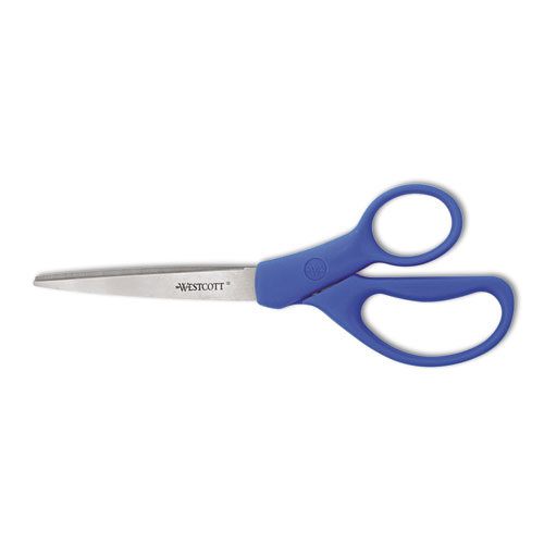 Westcott® Preferred Line Stainless Steel Scissors, 8" Long, 3.5" Cut Length, Blue Straight Handle