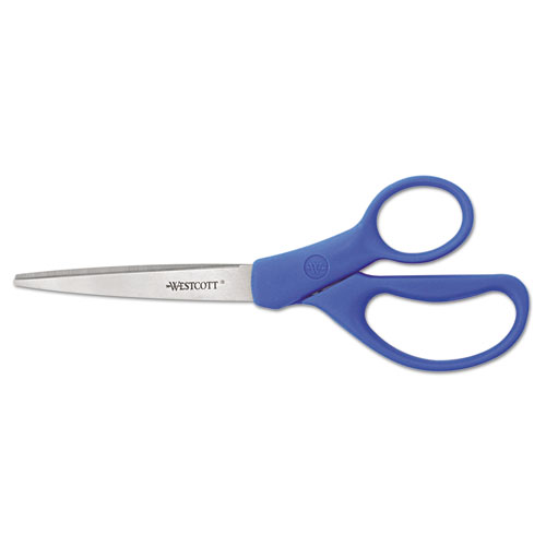Westcott® Preferred Line Stainless Steel Scissors, 7" Long, 3.25" Cut Length, Blue Offset Handle