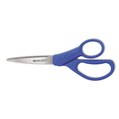 Image of Preferred Line Stainless Steel Scissors, 7" Long, 3.25" Cut Length, Blue Offset Handle