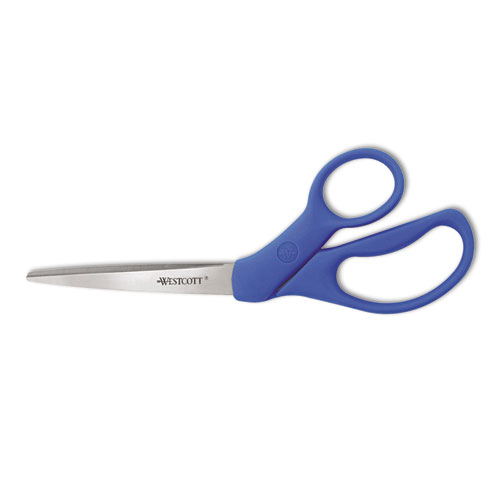 PREFERRED LINE STAINLESS STEEL SCISSORS, 8" LONG, 3.5" CUT LENGTH, BLUE OFFSET HANDLE