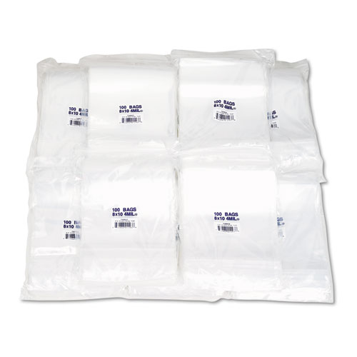 LOW-DENSITY FLAT POLY BAGS, 4 MIL, 8" X 10", CLEAR, 1,000/CARTON