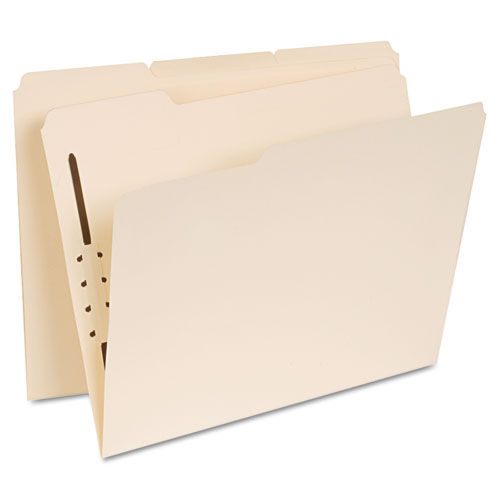 Reinforced Top Tab Fastener Folders, 1 Fastener, Letter Size, Manila Exterior, 50/Box