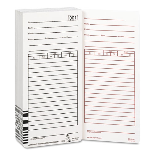 Time Card for Es1000 Electronic Totalizing Payroll Recorder, 100/Pack | by Plexsupply