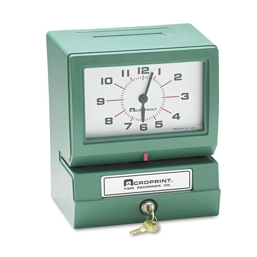 Image of Acroprint® Model 150 Heavy-Duty Time Recorder, Automatic Operation, Month/Date/0-23 Hours/Minutes Imprint, Green