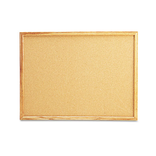 Universal® Cork Board with Oak Style Frame, 24 x 18, Natural, Oak-Finished Frame