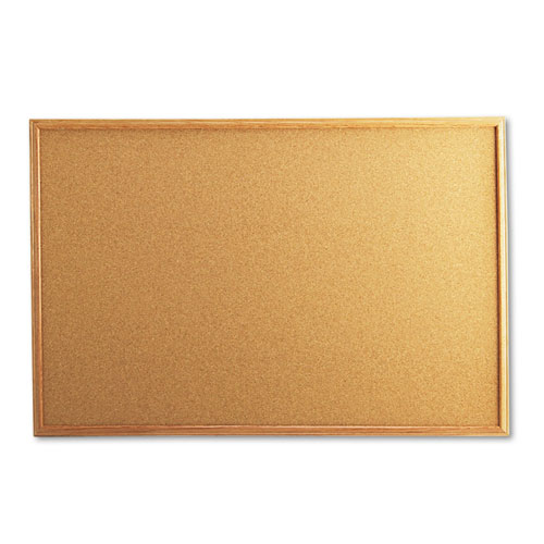 Universal® Cork Board with Oak Style Frame, 36 x 24, Natural, Oak-Finished Frame
