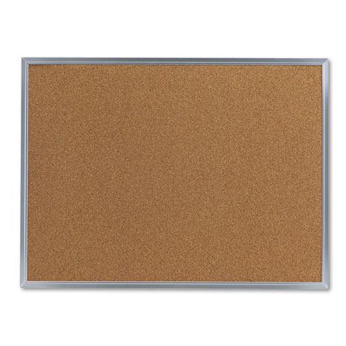 Bulletin Board, Natural Cork, 24 x 18, Satin-Finished Aluminum Frame