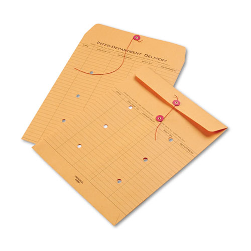 Light Brown Kraft String/Button Interoffice Envelope, #97, Two-Sided Five-Column Format, 10 x 13, Light Brown Kraft, 100/Box