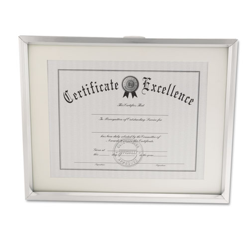 Image of Plastic Document Frame with Mat, 11 x 14 and 8.5 x 11 Inserts, Metallic Silver