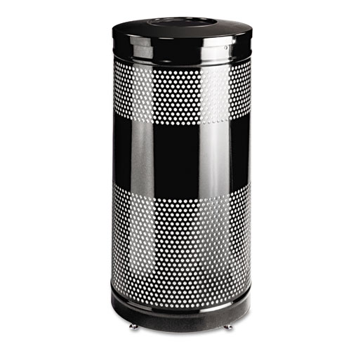 Image of Rubbermaid® Commercial Classics Perforated Open Top Receptacle, 25 Gal, Steel, Black