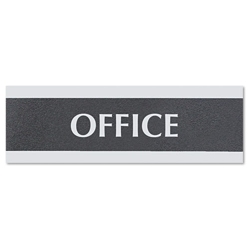 Headline® Sign Century Series Office Sign, OFFICE, 9 x 3, Black/Silver