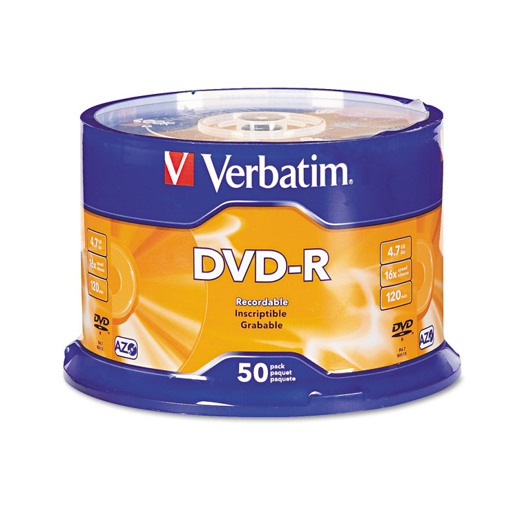 Picture of DVD-R Discs, 4.7GB, 16x, Spindle, Silver, 50/Pack