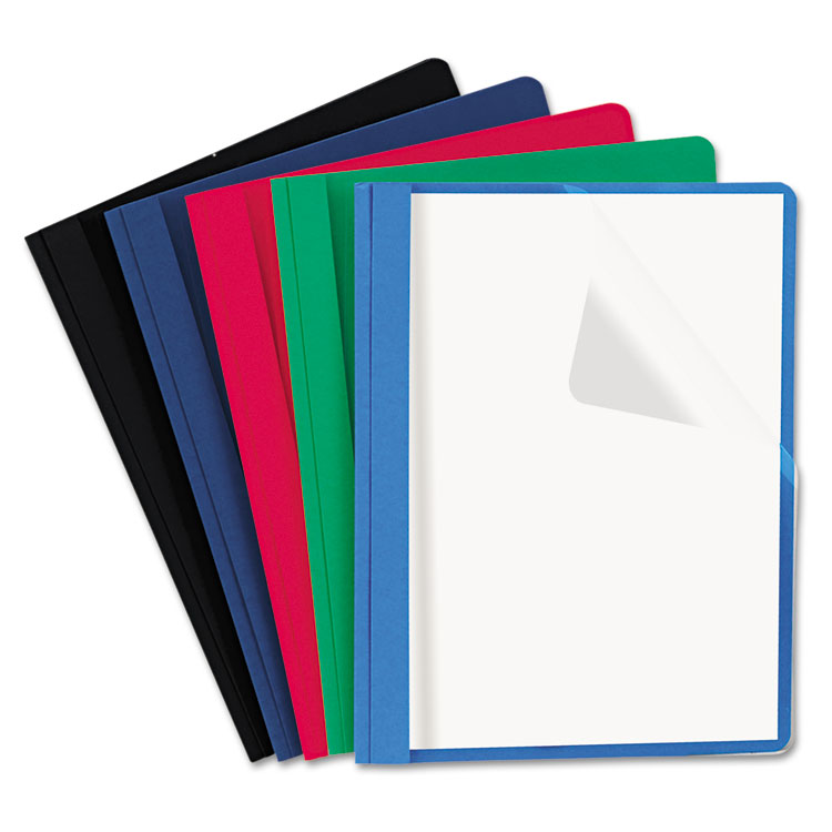 Picture of Clear Front Report Cover, Tang Fasteners, Letter Size, Assorted Colors, 25/Box