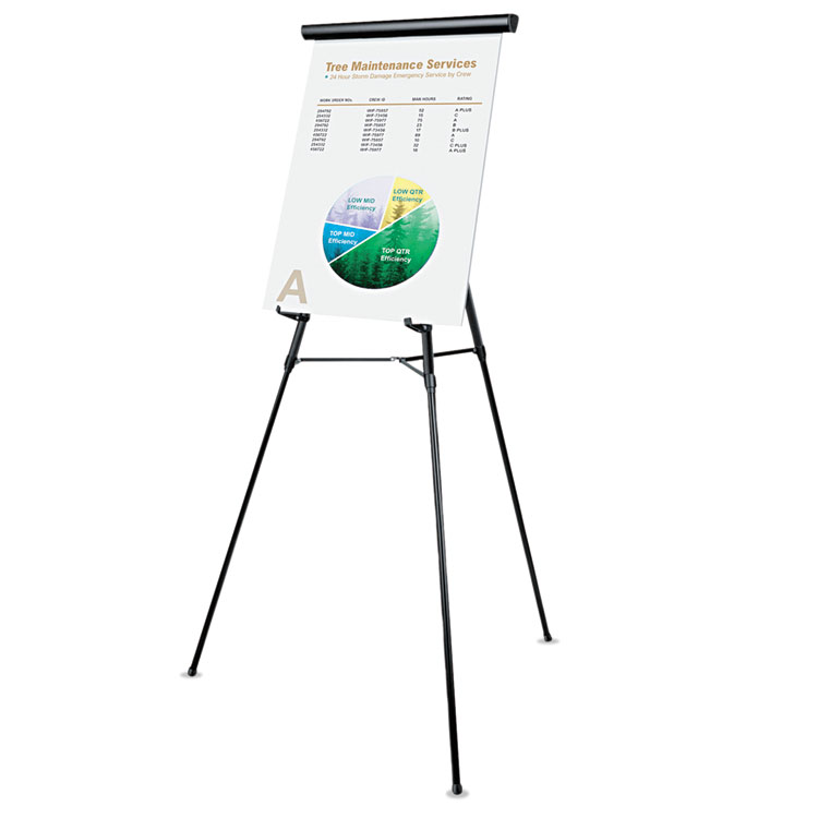 Picture of 3-Leg Telescoping Easel with Pad Retainer, Adjusts 34" to 64", Aluminum, Black