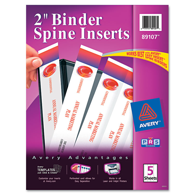 Picture of Binder Spine Inserts, 2" Spine Width, 4 Inserts/Sheet, 5 Sheets/Pack