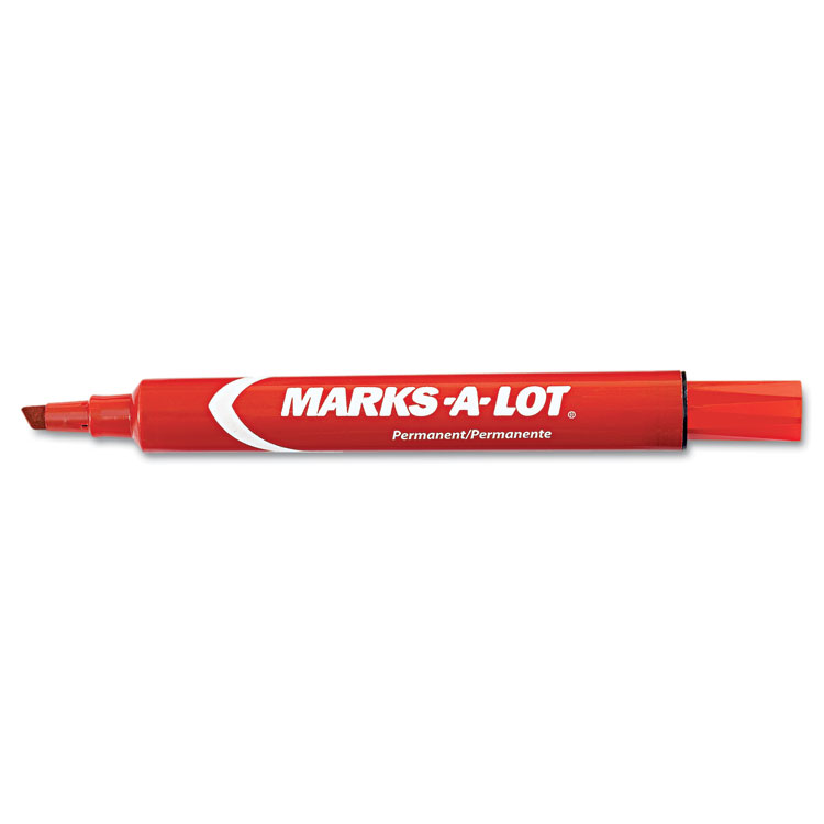 Picture of Large Desk Style Permanent Marker, Chisel Tip, Red, Dozen