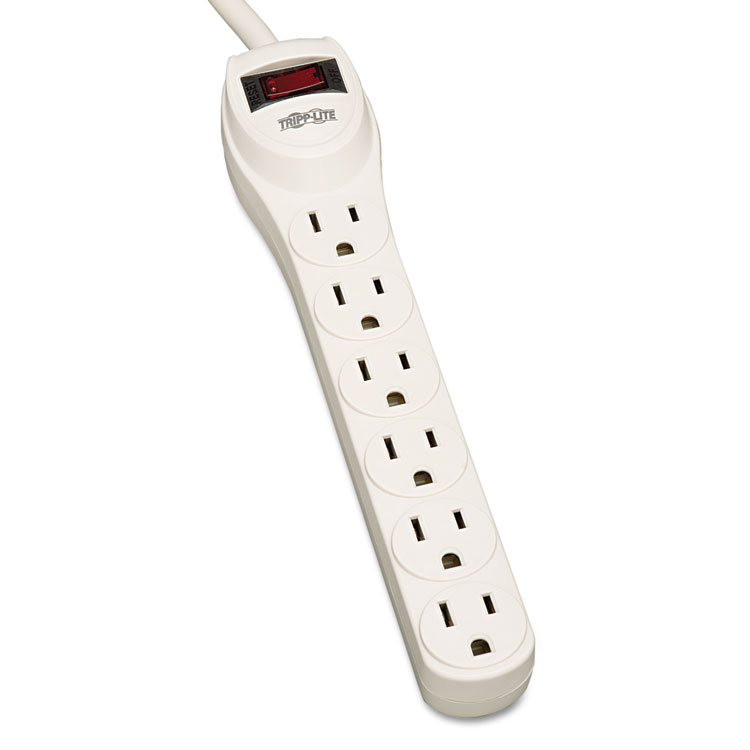 Picture of TLP602 Surge Suppressor, 6 Outlets, 2 ft Cord, 180 Joules, Light Gray