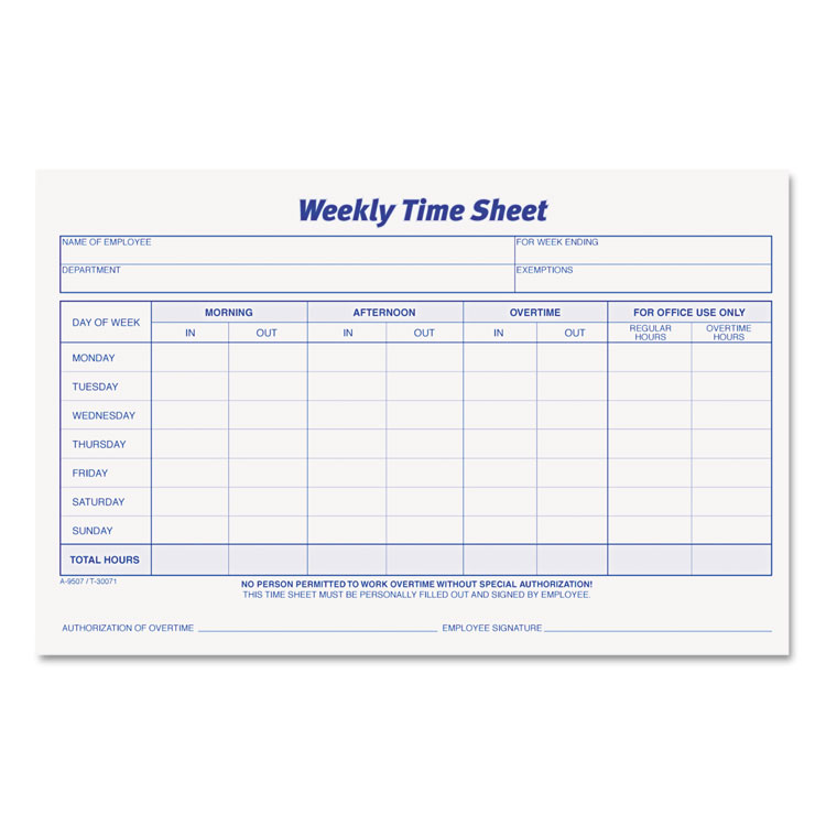 Picture of Weekly Time Sheets, 5 1/2 x 8 1/2, 50/Pad, 2/Pack