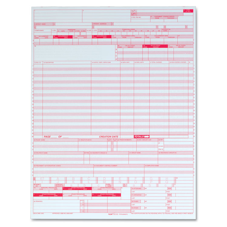 Picture of UB04 Hospital Insurance Claim Form, 8 1/2 x 11, Laser Printer, 2500 Forms