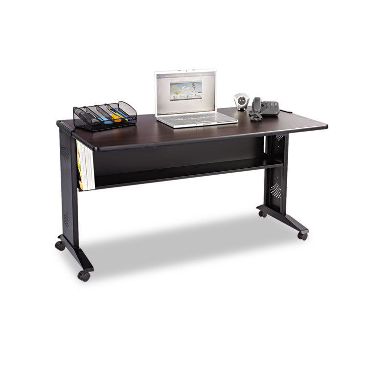 Picture of Mobile Computer Desk W/Reversible Top, 53.5 x 28 x 30, Mahogany/Medium Oak/Black