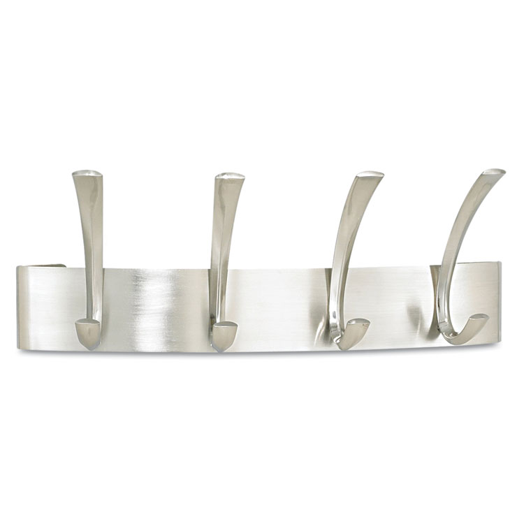 Picture of Metal Coat Rack, Steel, Wall Rack, Four Hooks, 14-1/4w x 4-1/2d x 5-1/4h, Silver