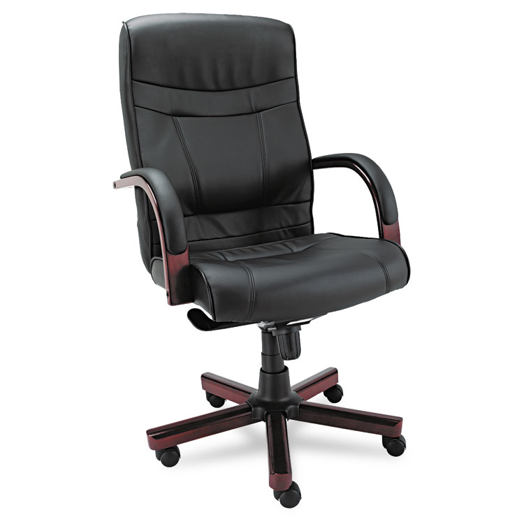 Alera Madaris Series High-Back Knee Tilt Leather Chair Wood Trim, Black ...