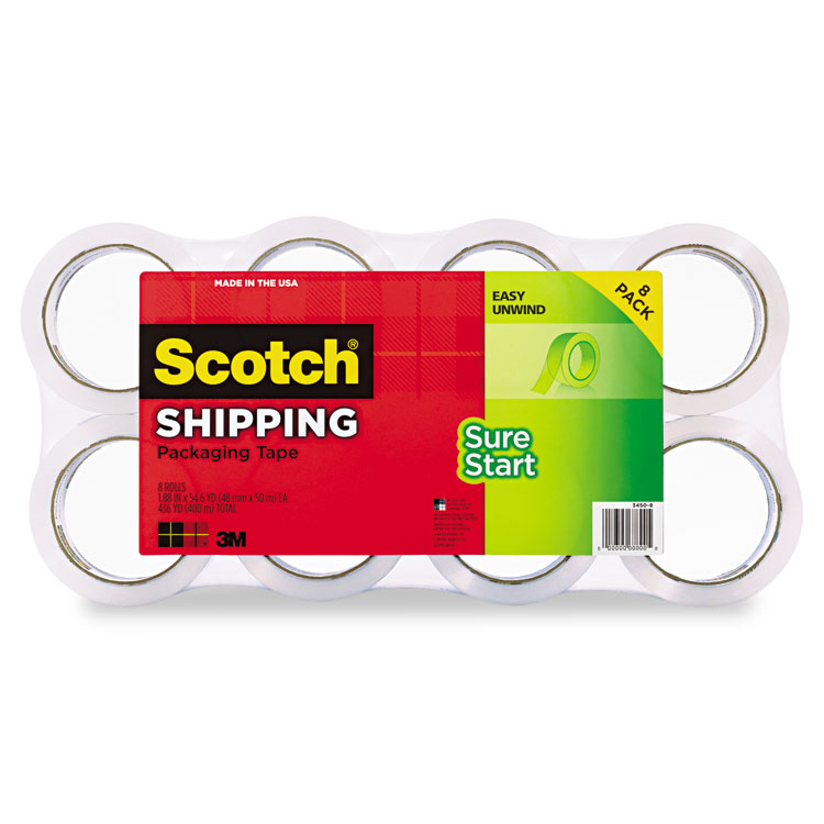Picture of Sure Start Packaging Tape, 1.88" x 54.6yds, 3" Core, Clear, 8/Pack