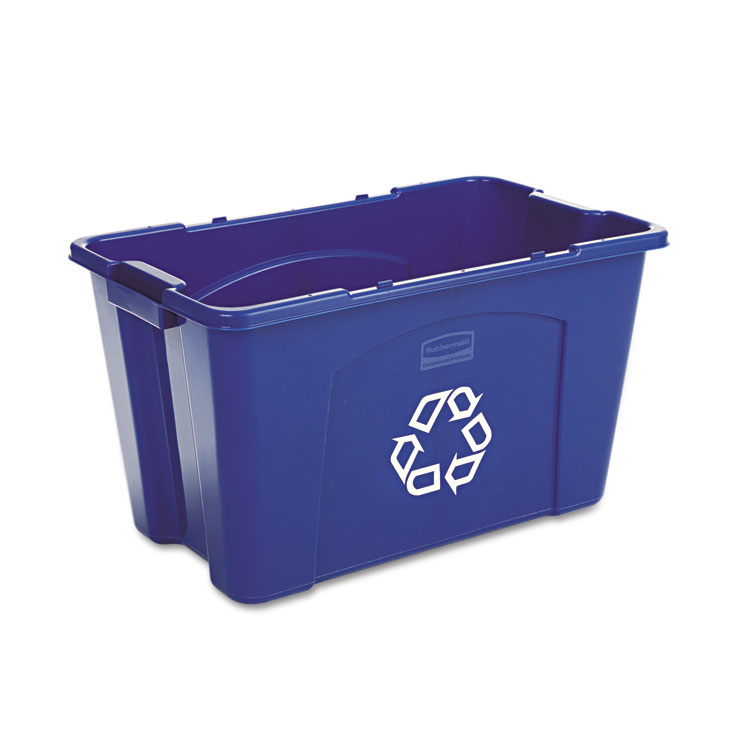 Picture of Stacking Recycle Bin, Rectangular, Polyethylene, 18gal, Blue