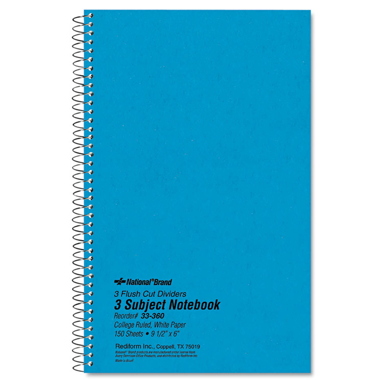 Picture of 3 Subject Wirebound Notebook, College Rule, 9 1/2 x 6, White, 150 Sheets