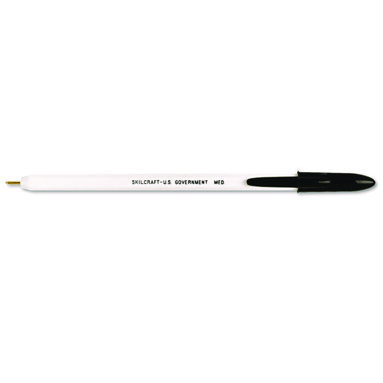 7520010589978, SKILCRAFT Ballpoint Pen, Stick, Medium 1 mm, Black Ink, White Barrel, Dozen