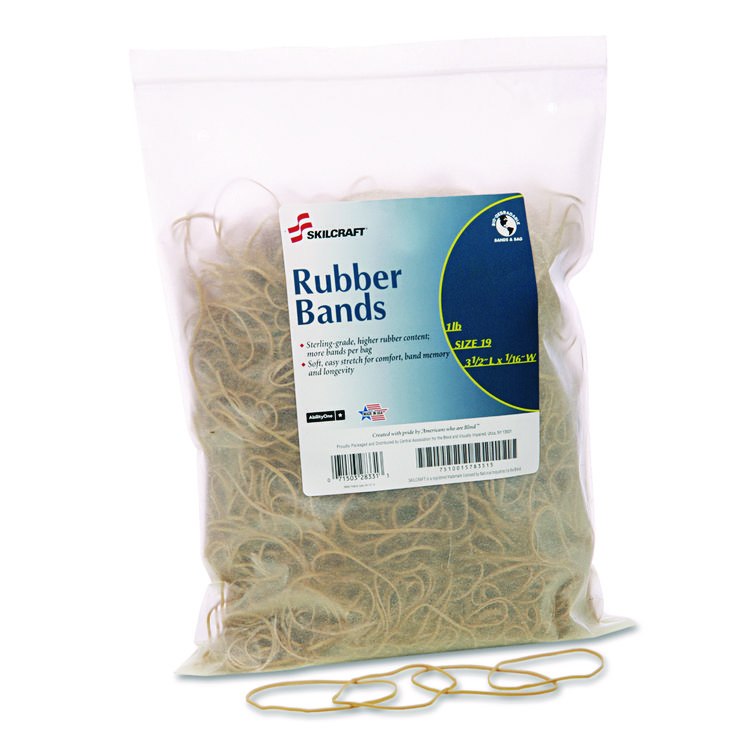 7510015783515, SKILCRAFT Rubber Bands, Size 19, 0.03" Gauge, Beige, 1 lb Box, 1,700/Pack