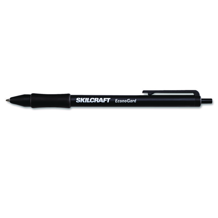7520015425943, SKILCRAFT EconoGard Ballpoint Pen, Retractable, Medium 1 mm, Black Ink, Black Barrel, Dozen