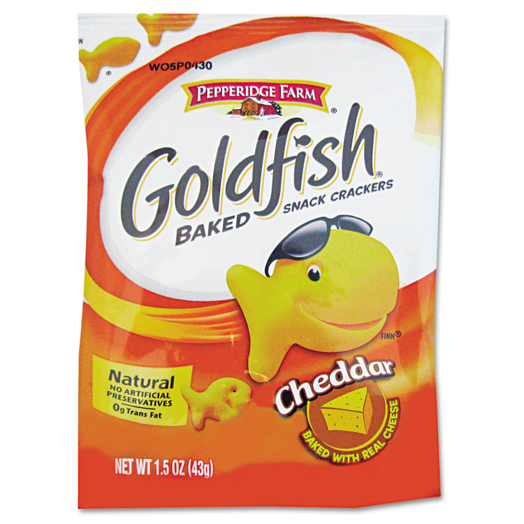 Picture of Goldfish Crackers, Cheddar, Single-Serve Snack, 1.5oz Bag, 72/Carton