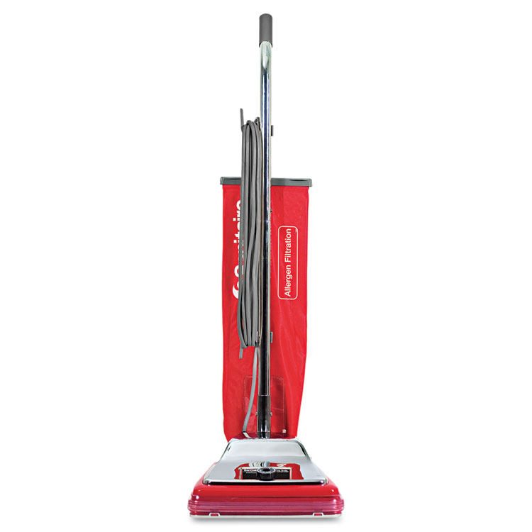 TRADITION BAGGED UPRIGHT VACUUM, 7 AMP, 17.5 LB, CHROME/RED