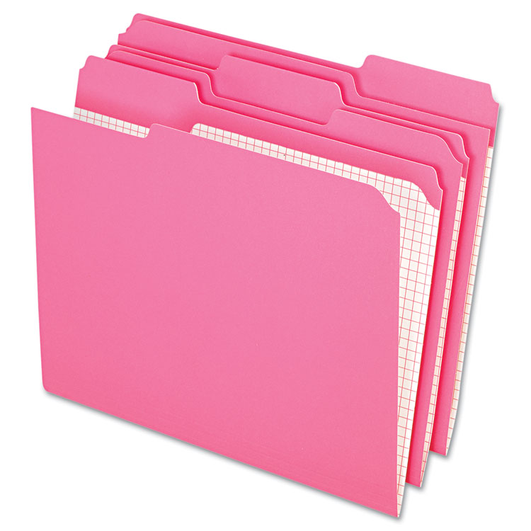 Picture of Reinforced Top Tab File Folders, 1/3 Cut, Letter, Pink, 100/Box