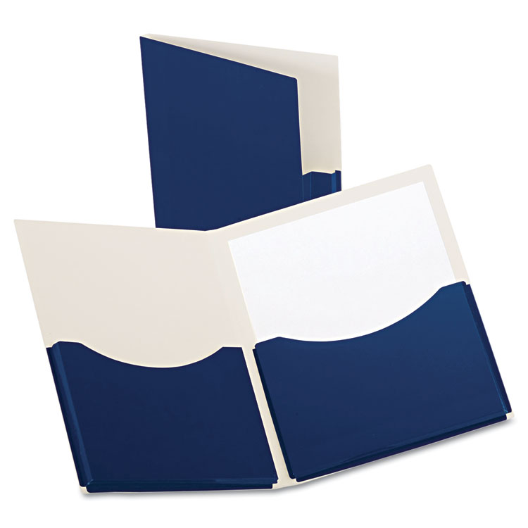 Picture of Double Stuff Gusseted 2-Pocket Laminated Paper Folder, 200-Sheet Capacity, Navy
