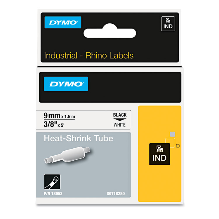 Picture of Rhino Heat Shrink Tubes Industrial Label Tape, 3/8" x 5 ft, White/Black Print