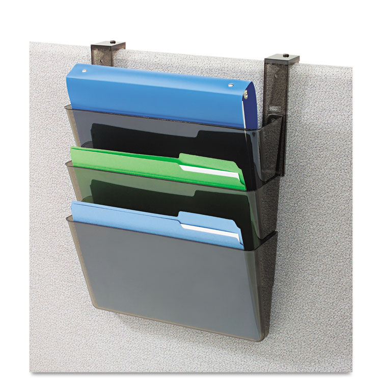 Picture of Three-Pocket File Partition Set with Brackets, Letter, Smoke
