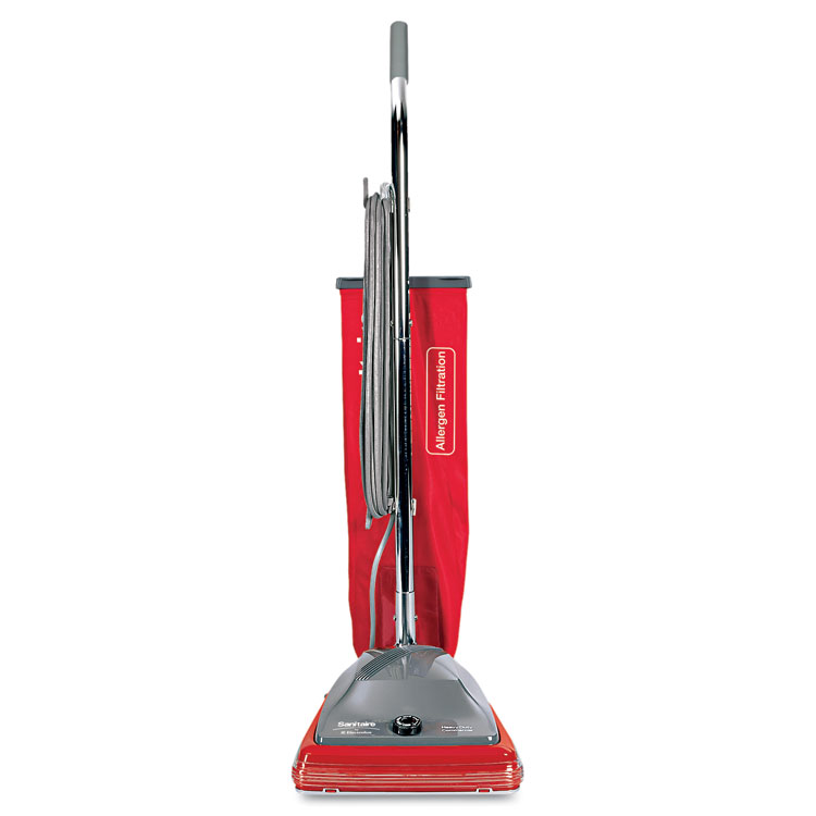 TRADITION UPRIGHT BAGGED VACUUM, 5 AMP, 19.8 LB, RED/GRAY