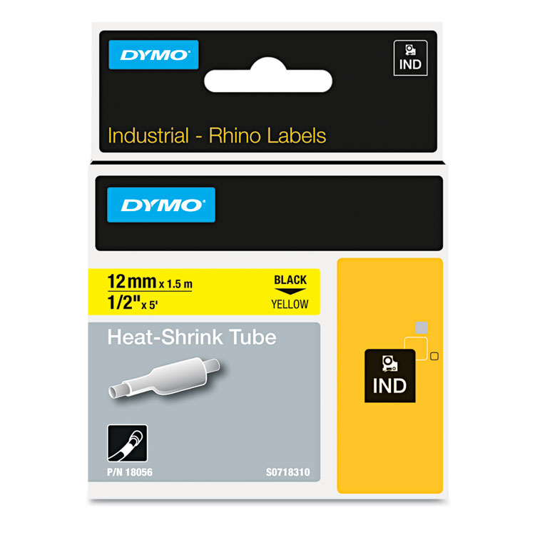 Picture of Rhino Heat Shrink Tubes Industrial Label Tape, 1/2" x 5 ft, White/Black Print